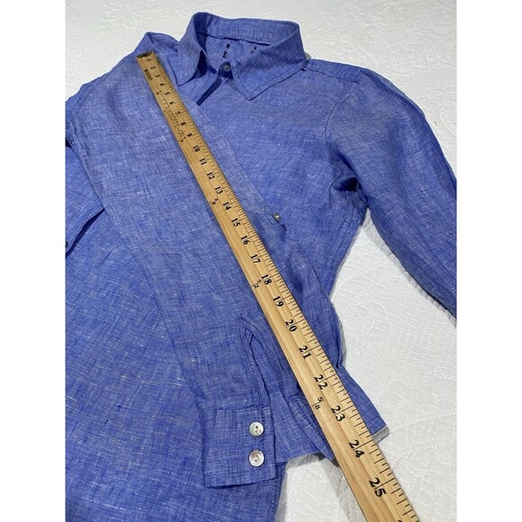JNY Jones New York Womens Linen Button Down Shirt Sz Medium Blue Roll-Tab - Picture 6 of 11
